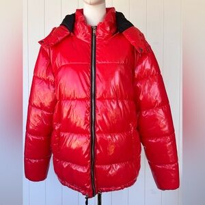 American Stitch Unisex Shine Puffer Coat Removable Hood Full Zip Red Size XL